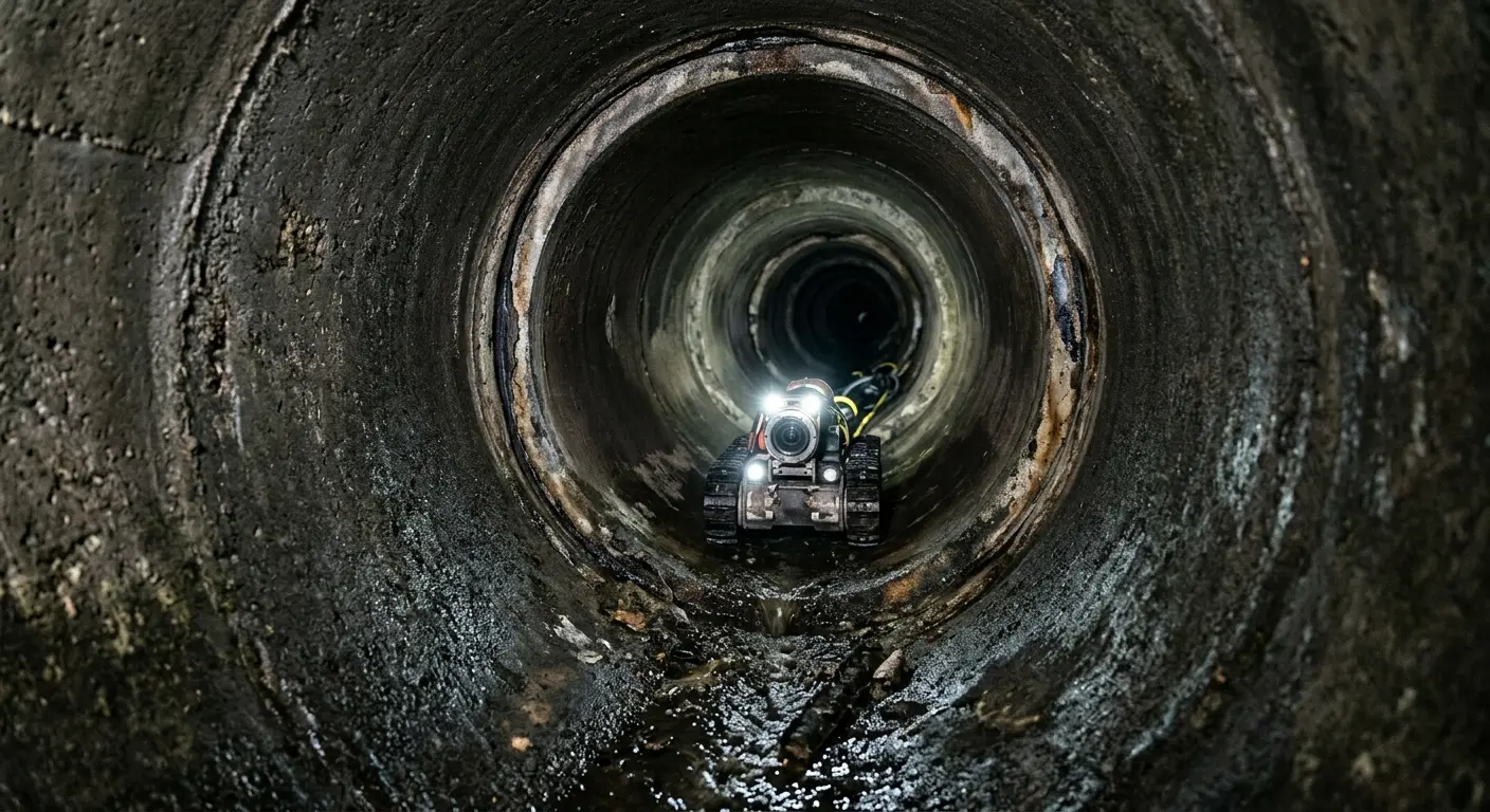 Robotic sewer camera inspecting pipe interior for Sewer Line Cleaning in Manchester
